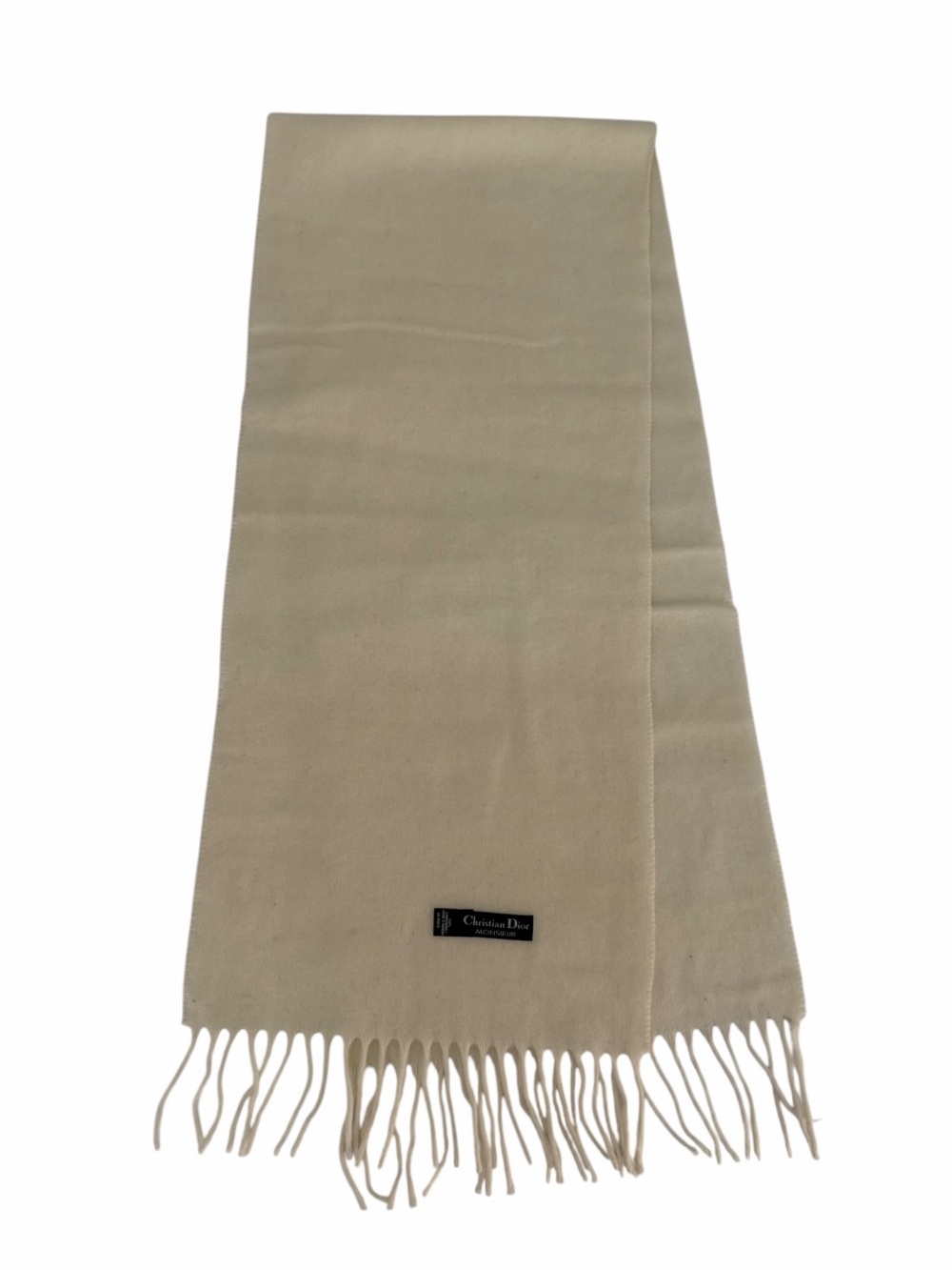 CHRISTIAN DIOR MONSIEUR Ivory 100% Lambswool Vintage Scarf Made France